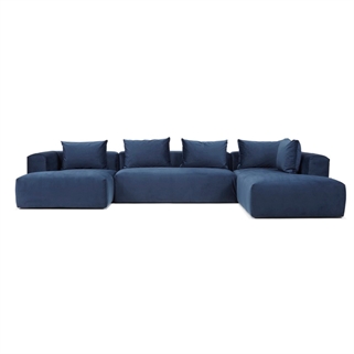 Kornum u-sofa | Højrevendt U - sofa m. blå stof 